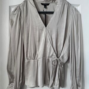 Banana Republic Light Gray Wrap Blouse